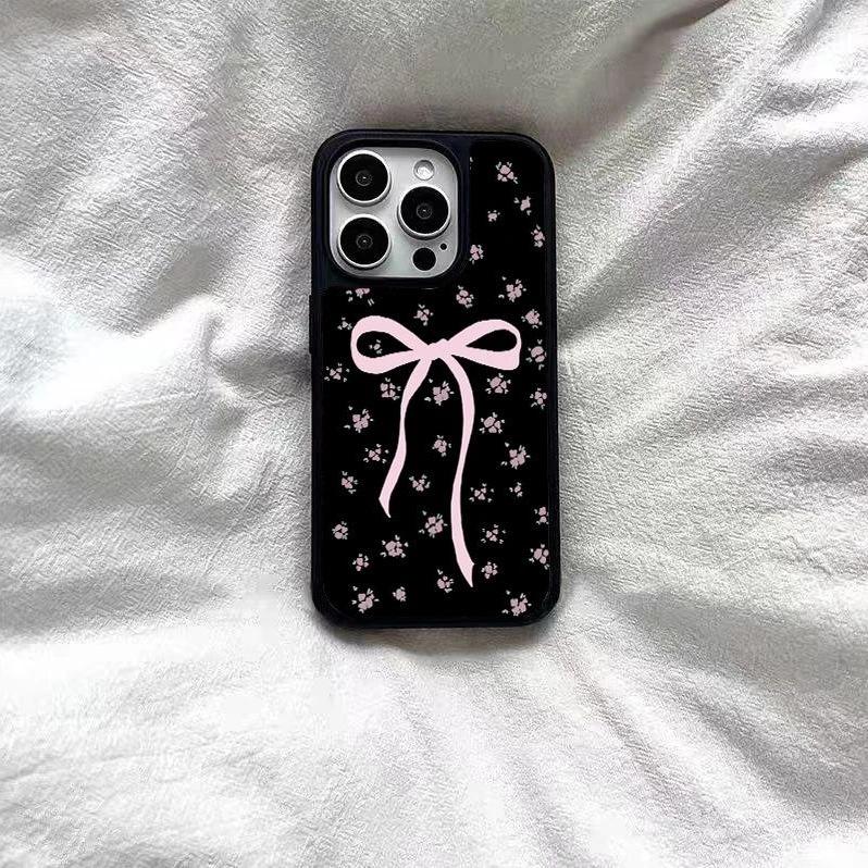Pink bow floral application Apple 17 mobile phone case iPhone16 matte PC14 girl 15 large holes 13 hard case