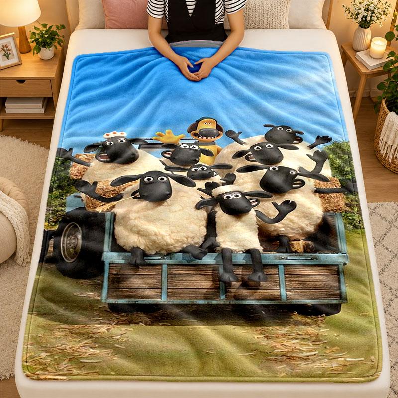 Flannel BlanketShaun the Sheep Warm Soft Throw Blanket for Indoor Sofa Bed Living Room Use