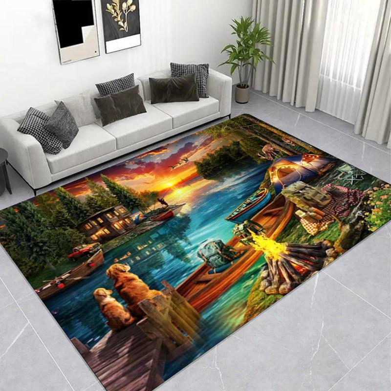 Fire Headphones Music Graffiti Printed Area Rug, Non-Slip Living Room Floor Mat Home Decor
