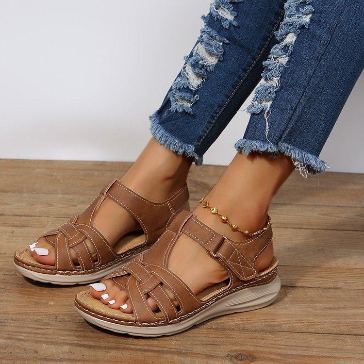 2024 Summer Retro Women Sandals Fashion Orthopedics Large Size Shoes Female Casual Round Toe Wedge Platform Beach Sandalias