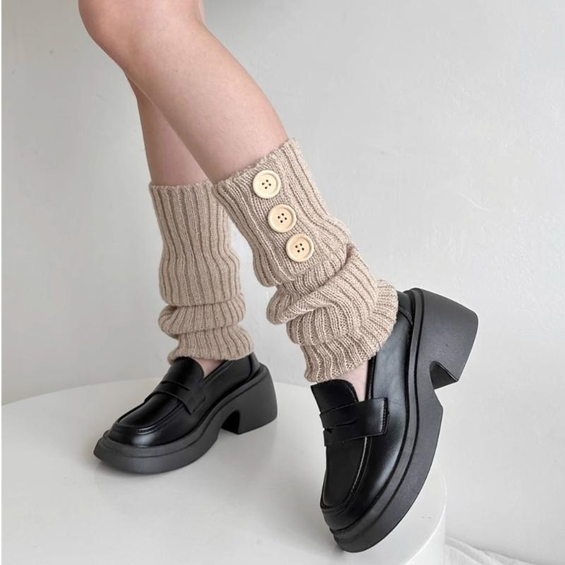 Lolitas Leg Warmers for Women Girls Button Leg Warmer Winter Knitted Long Socks Gothic Harajuku Leg Cover Streetwear