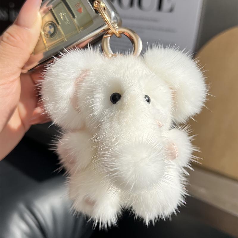 Women's Lovely Cute Elephant Mink Fur Keychain Charm Fashion Plush Car Key Chain Bag Pendant Keyrings Party Favor Jewelry