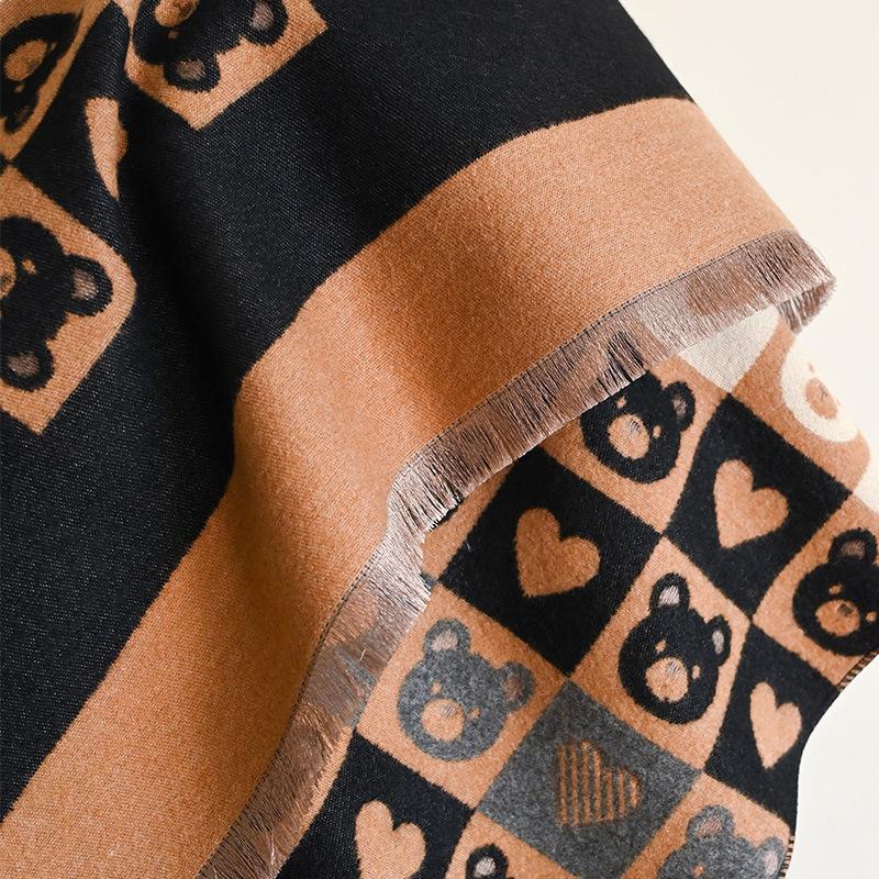 Cartoon Love Bear Imitation Cashmere Thermal Scarf Korean Sweet Fashion Versatile Long Shawl