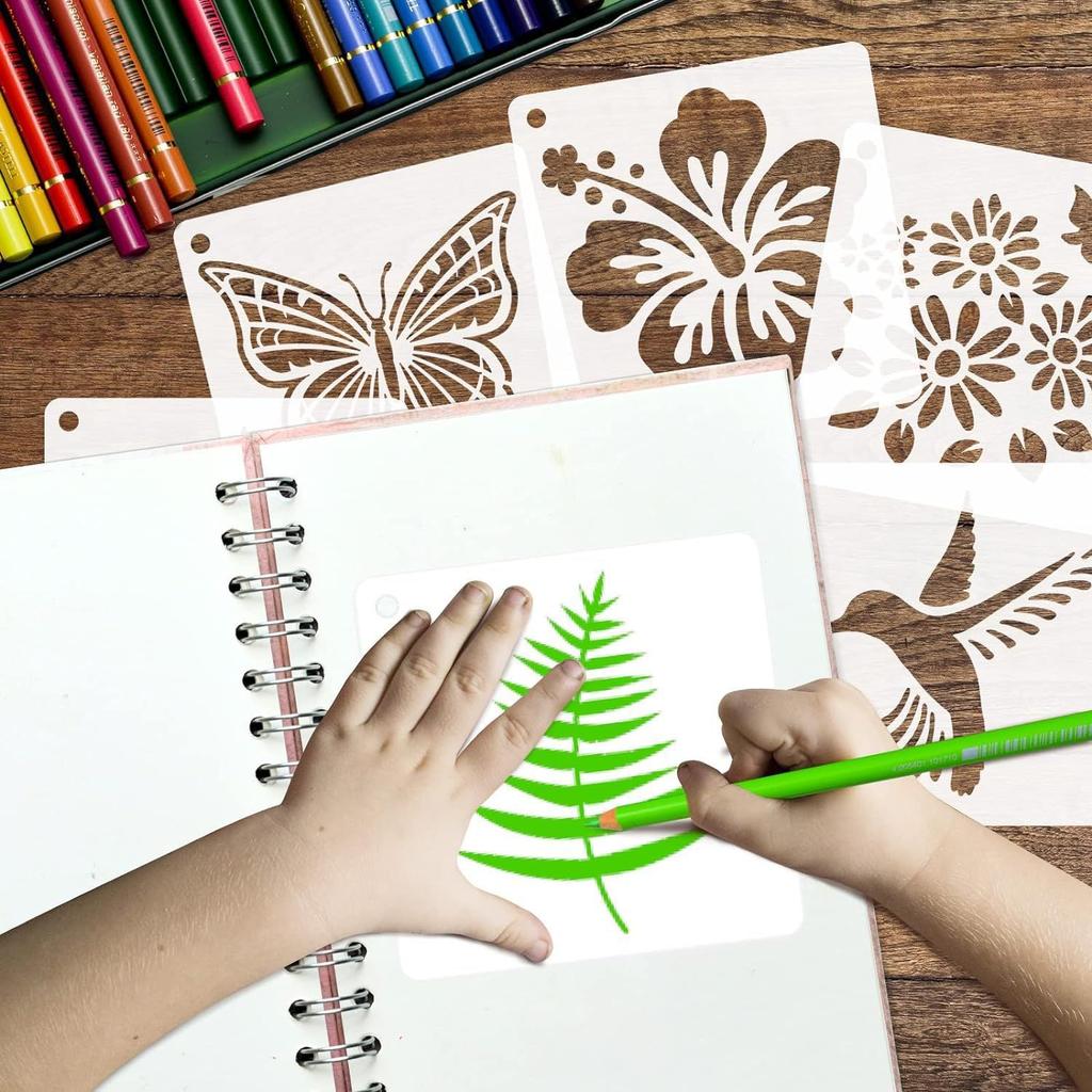 Cont Manual pentru Copii, Șablon pentru Vopsire prin Pulverizare, Temă Florală, Recuzită Didactică pentru Ilustrație, DIY, Raport Scris de Mână, Reutilizabil, Matriță Lavabilă