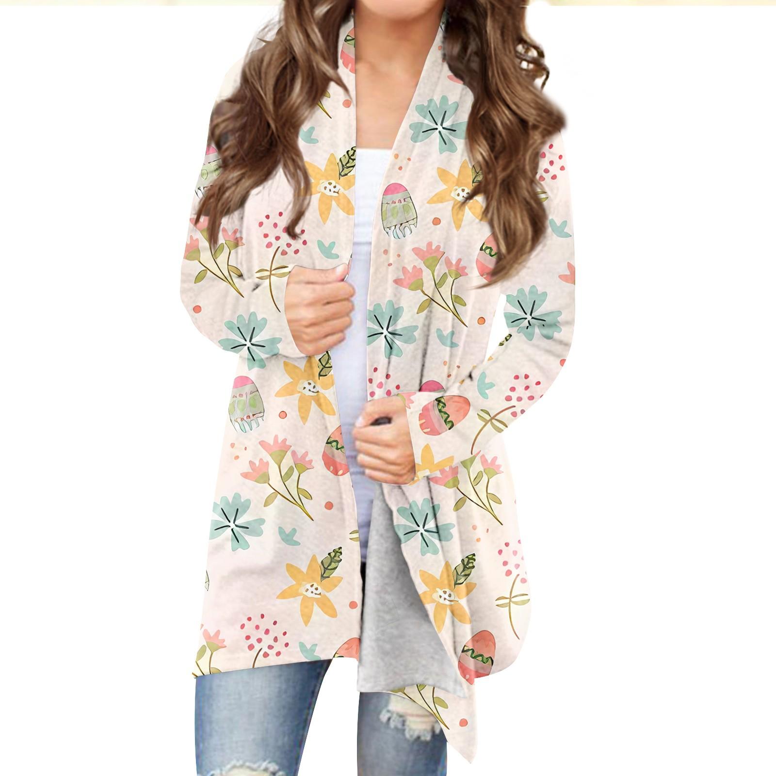 

Женский кардиган с пасхальным принтом и длинными рукавами спереди, легкая куртка с принтом L розовый