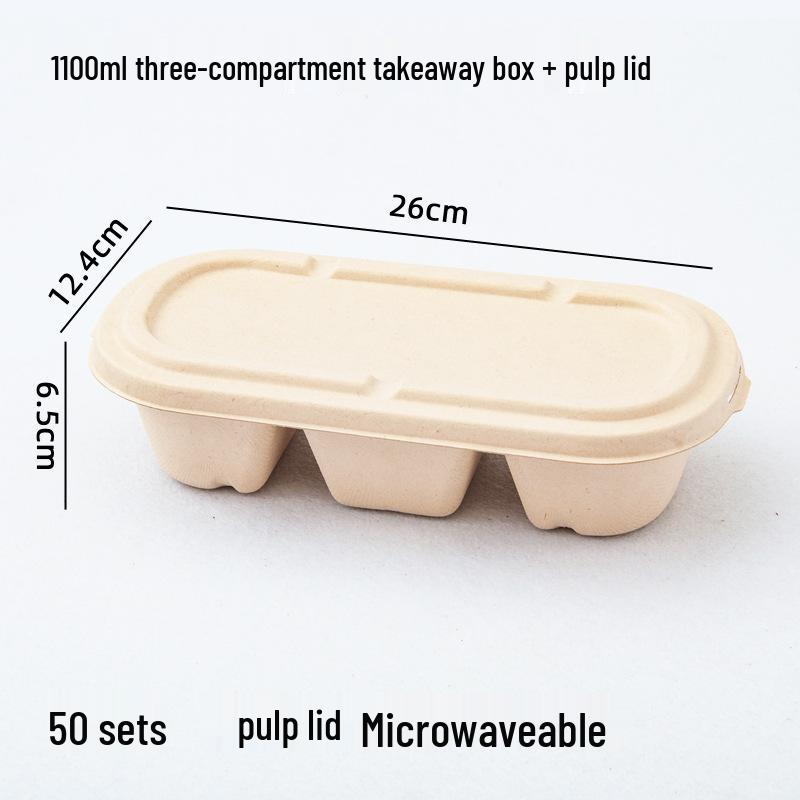 Eco-friendly Three-Compartment Disposable Bento Box – Microwaveable Paper Lunch Container for Salads and Light Meals