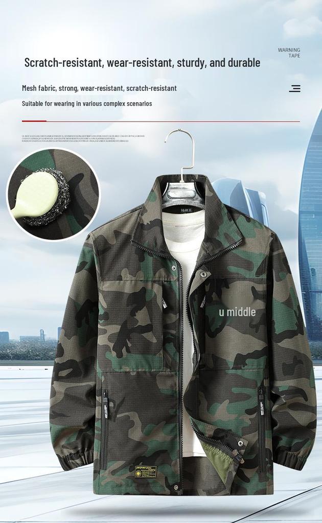 Men's and Women's Camouflage Workwear Set: Reinforced, Wear-Resistant, Breathable, Thickened; Ideal for Spring and Autumn Outdoor Labor Protection.