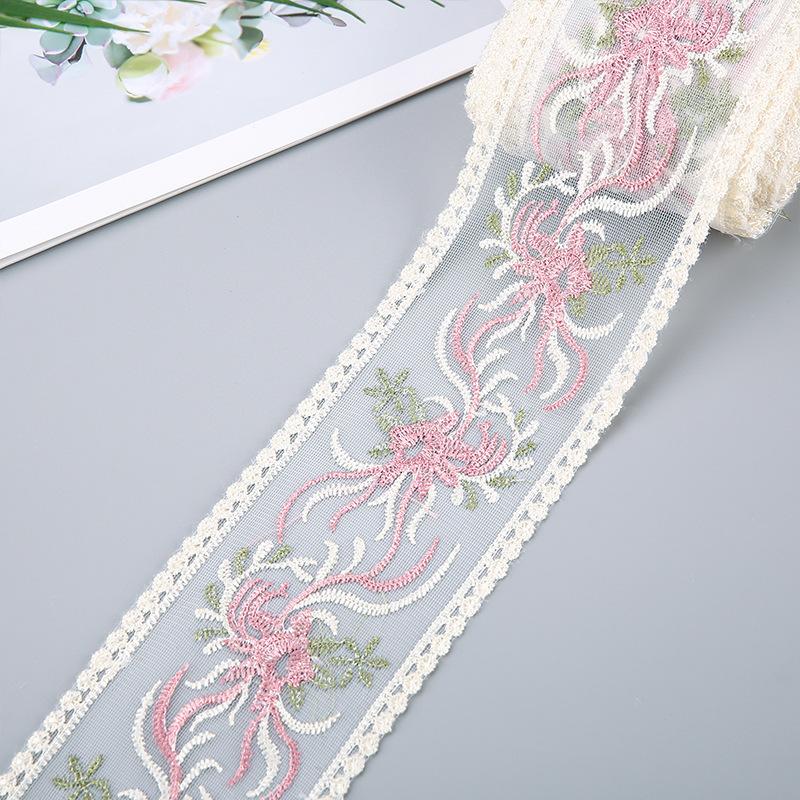 5 Yards Flower Embroidery Lace Ribbon For Bow Making Clothing Decor Sewing Fabric Craft Supplies Needlework Accessories