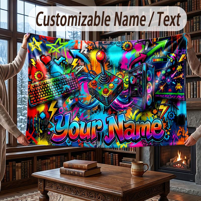 Neon Colorful Theme Throw Blanket Custom Name Text Personalized Blanket Soft Cozy Blanket for Home Sofa Bed
