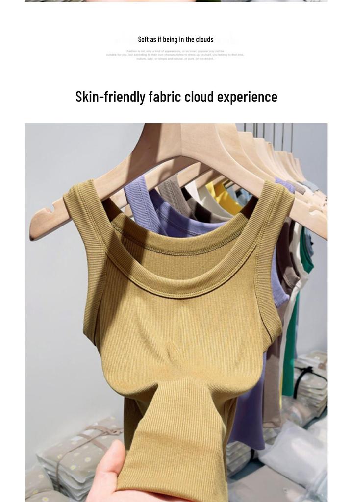 Damen Sommer Modal Geripptes Trägertop mit integriertem BH