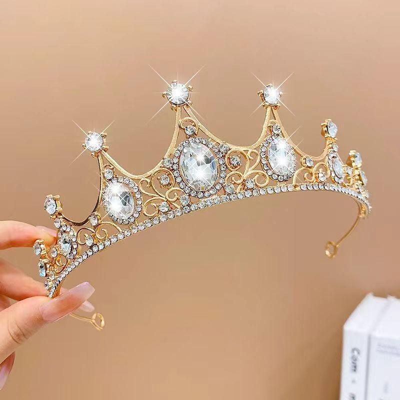 Retro Crown Baroque Bride Crown Tiara Princess Stage Performance Headband Birthday Girl Tiara Hair Accessories