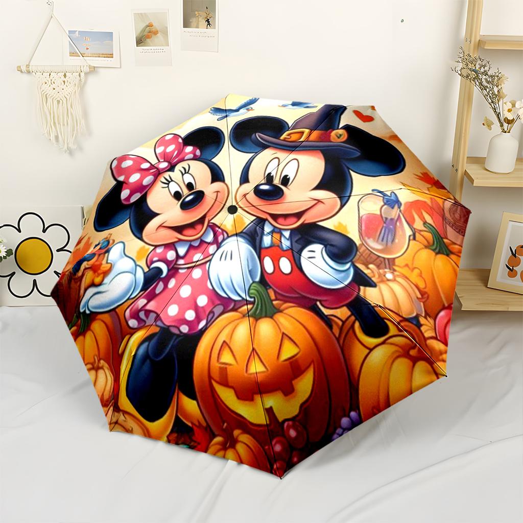 Mickey And Minnie's Harvest Celebration Outdoor Automatic Umbrella Folding Umbrella with 8 Ribs Compact Design for Outdoor Daily Use