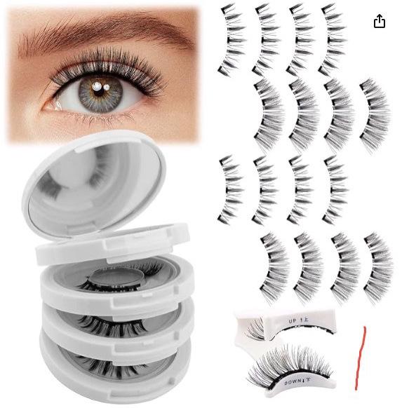 Hot Selling Magnetic Eyelash Set: 4 Natural, Thick Pairs for European & American Style