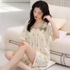 Pajamas Women'S Pure Cotton Short-Sleeved Shorts Student Cartoon Pullover Cotton Korean Version Women'S Loungewear