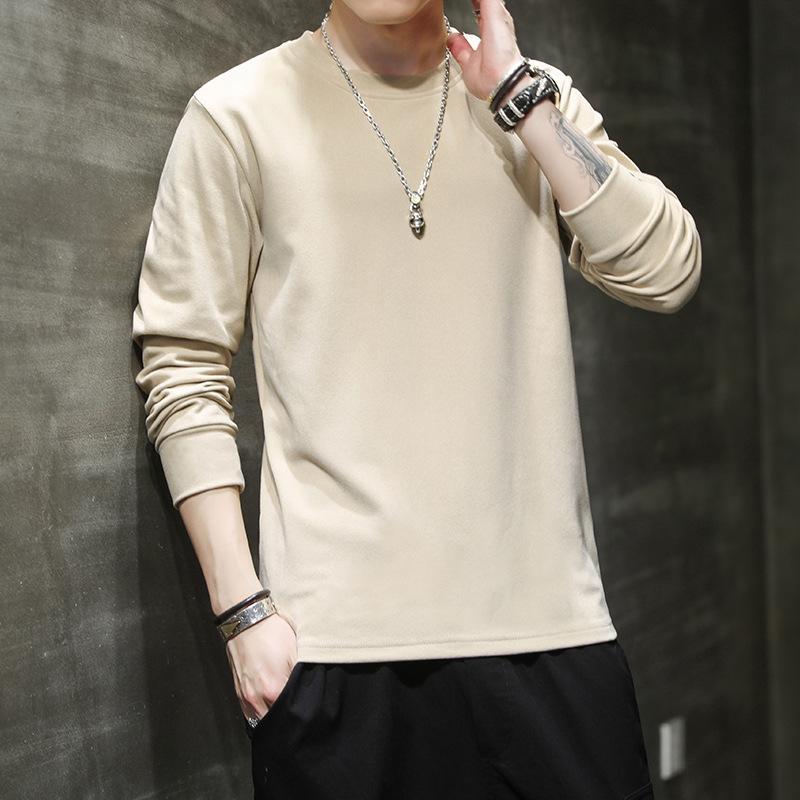 Derong Updated Sweatshirt for Men Autumn and Winter Round Neck Men Long-sleeved T-shirt Single Color Warm Bottom Blouse Men Versatile Top