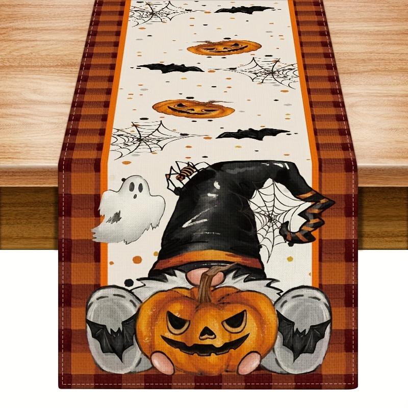 Halloween Themed Linen Table Runner Home Decoration Halloween Pumpkin Ghost Bat Spiders Table Runners Kitchen Dining Table Decor