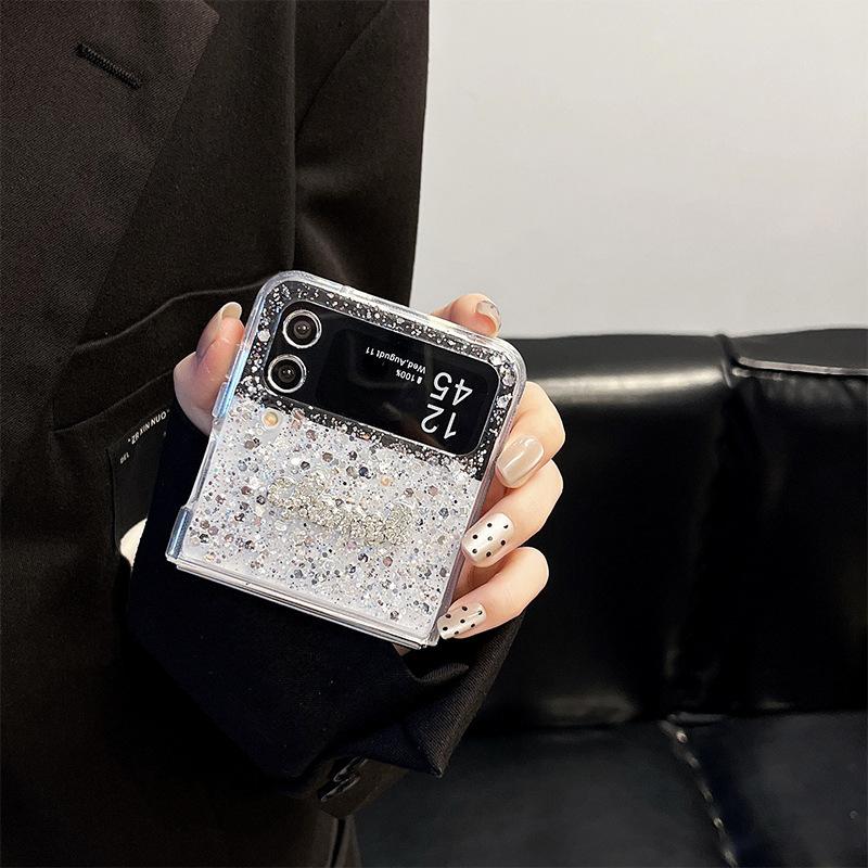 Transparent Phone Case for Samsung ZFold6 Foldable Screen, ZFlip5 Flip Style Galaxy Heart-shaped Cat Claw Mirror