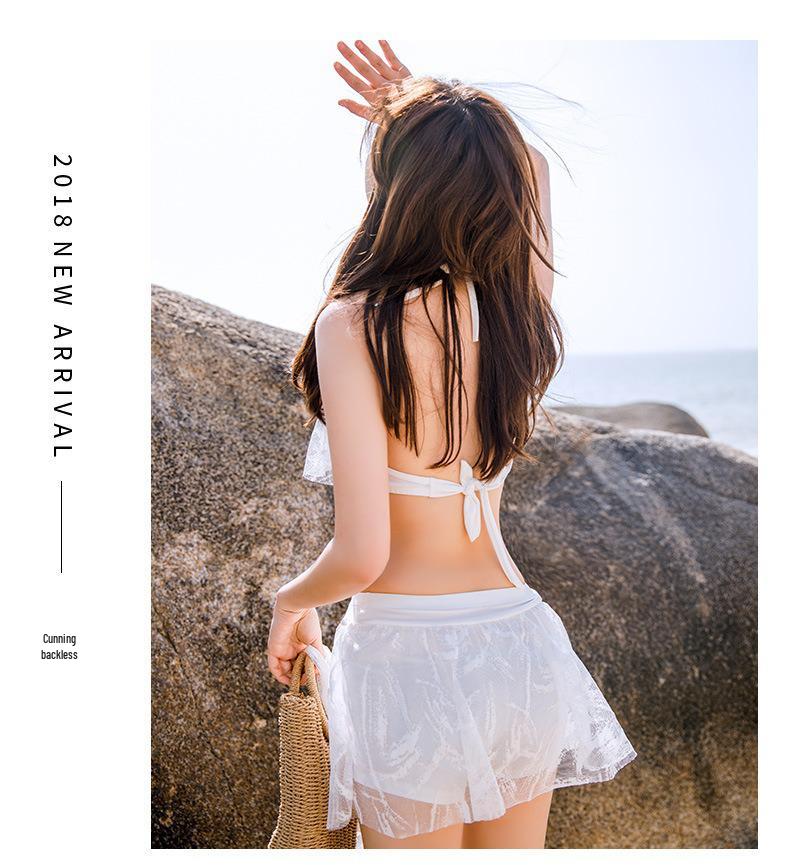 Japanese Lace Split Three-Piece Swimsuit: Women's Sheer Swimwear with Underwire & Chest Pads - Beach Vacation Style.