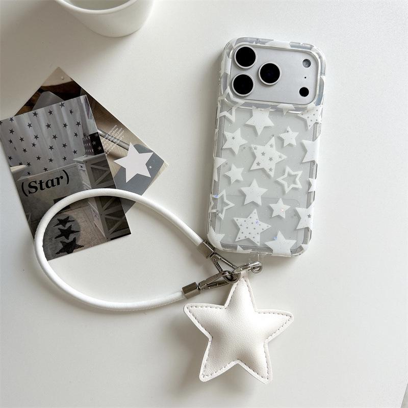 Coque Style Coréen Étoile Pailletée pour iPhone 17, 16 Pro Max, 15, 14