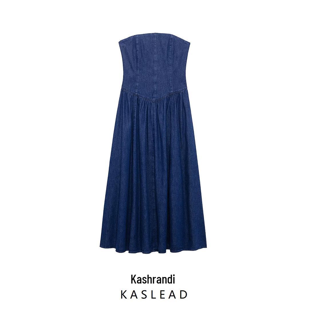 

2025 Spring Women s European Fashion Slim Fit Denim Midi Dress Medium