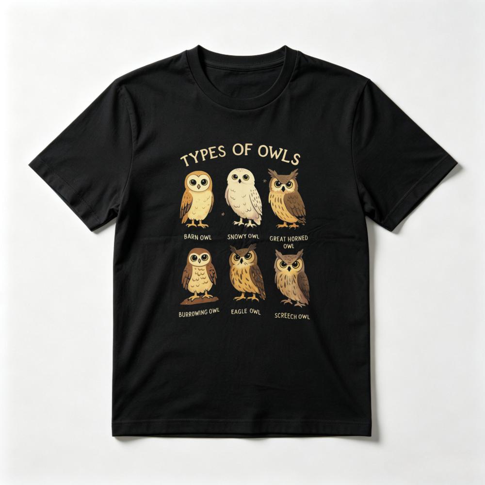 Types of Owls Graphic Printed Anime T Shirt Vintage Cartoon Summer O-neck Casual Fashion Loose Harajuku Clothing
