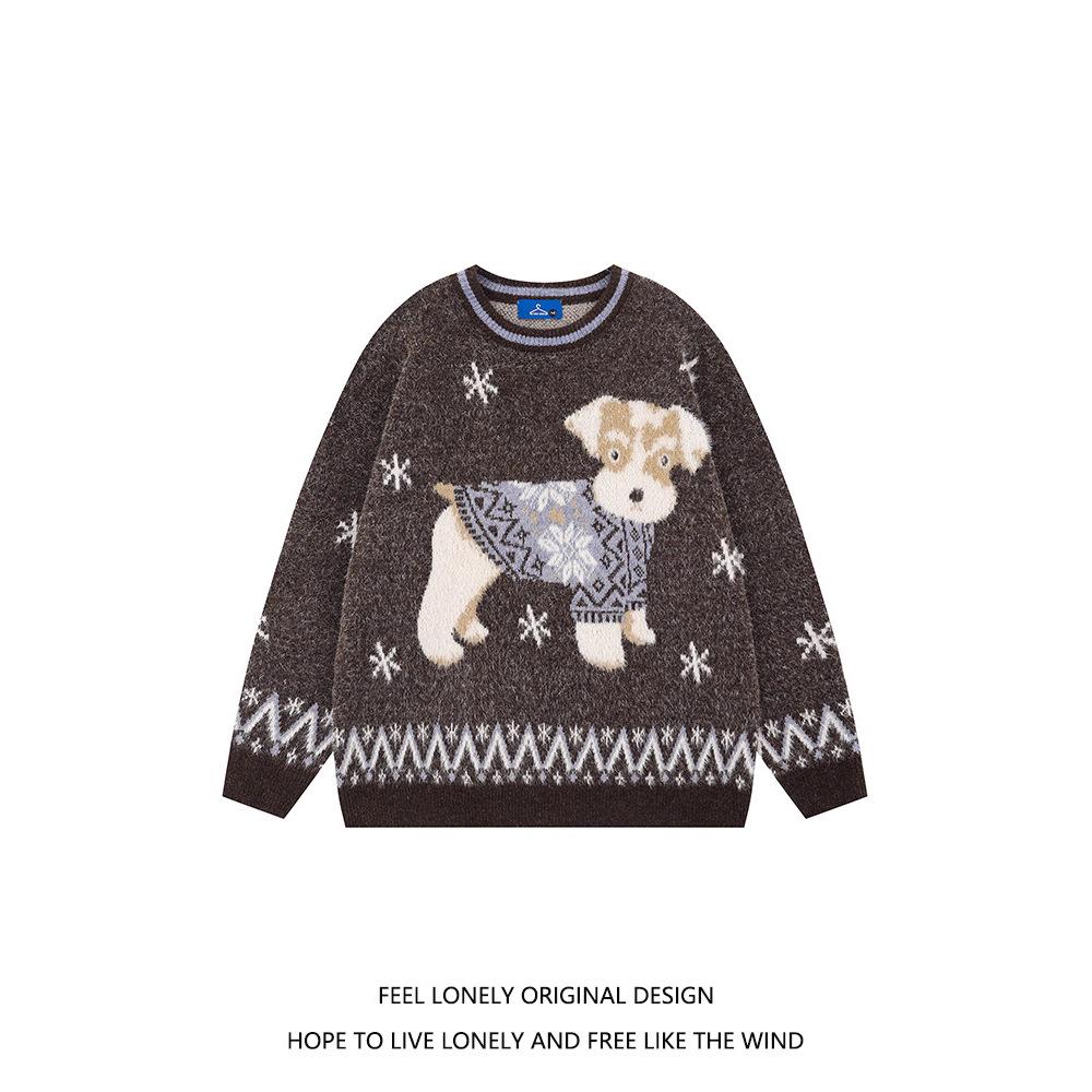 Unisex Lazy Style Jacquard Dog Sweater: Autumn/Winter Loose Round Neck Knitwear
