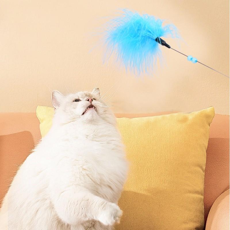 Cat Toy Feather Cat Toys Interactive Bite-resistant Steel Wire Kitten Toy with Bell Long Handle Toys for Cats Stick Pet Products