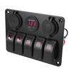 Switch Panel DC 12 To 24V 5 Gang Aluminum Alloy IP65 Water Resistant Prewired Rocker Switch Panel with Dual USB Cigar