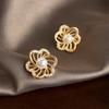 Copper-Plated Zircon & Pearl Flower Stud Earrings - French Luxury, High-End Niche Style