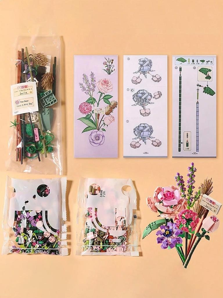 3 Arten von zusammengesetzten Blumenstrauß-Bausteinen DIY Blumenbaustein-Spielzeugset Heimdekoration Feiertagsgeschenk Geburtstagsgeschenk (Vasen nicht enthalten)