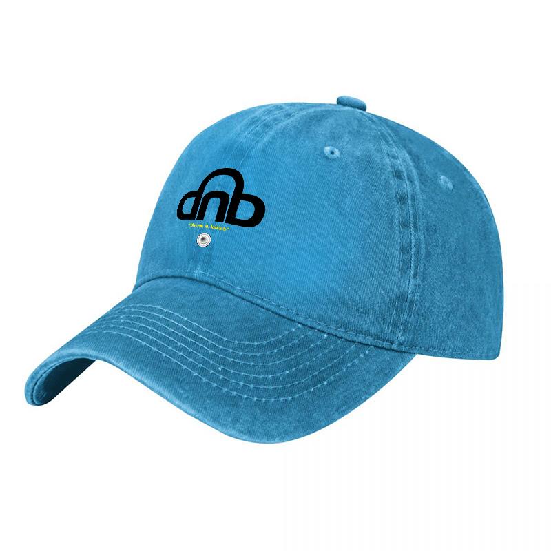 DNB Logo Washed Cotton Baseball Cap Classic Black Design Unisex Adjustable Hat Fashionable Streetwear Style