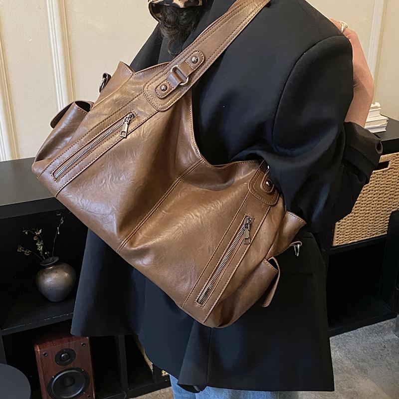 PU Tote Bag Women's Large Capacity Shoulder Handbag with Zip Pockets Casual Fashion Everyday Carry Bag