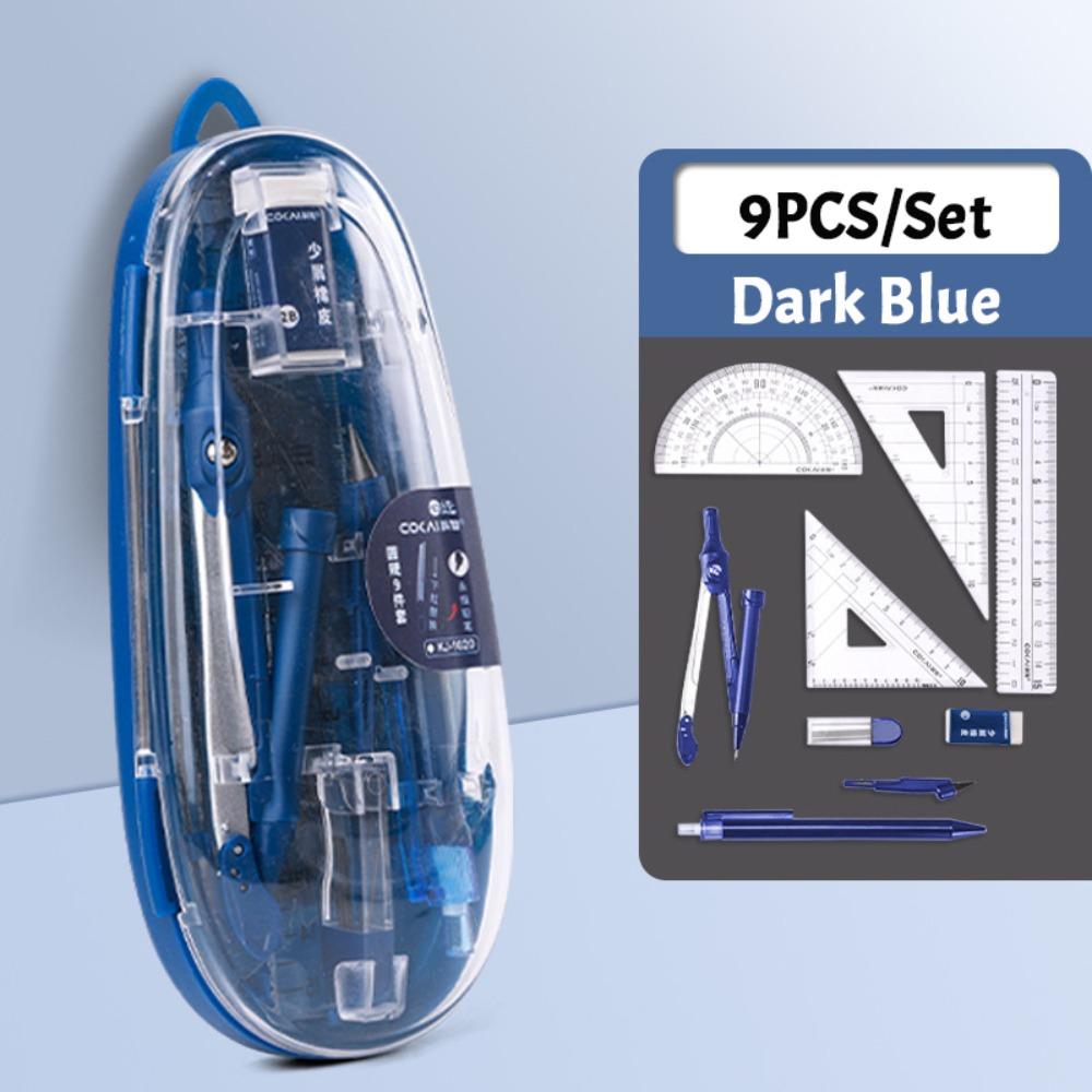 3/9PCS Eraser Pencil Compass Kit Transparent Measuring Ruler Multi-Function Ruler Set  School Office