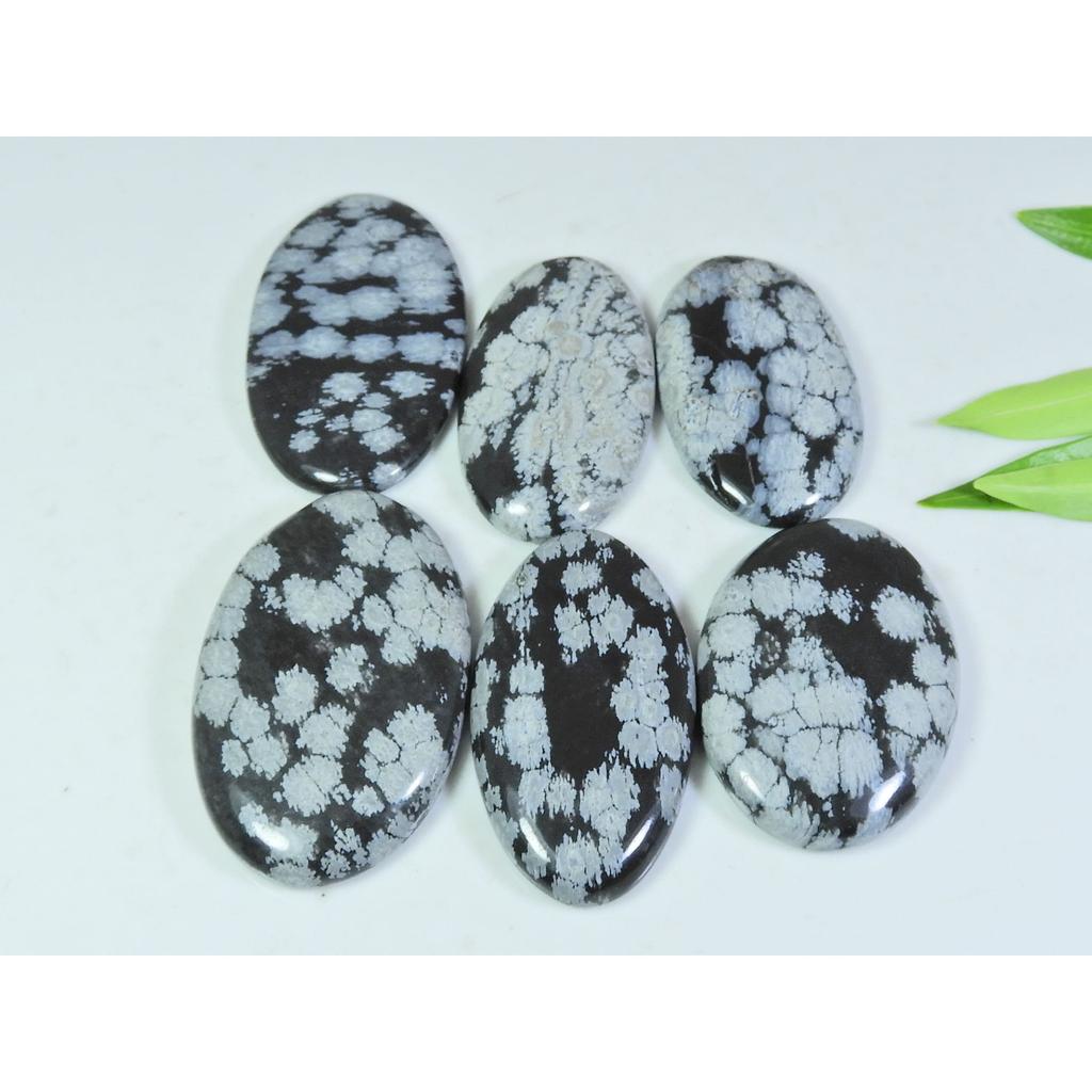 211Cts. Natural Snowflake Obsidian Oval Cabochon Loose Gemstone 06 Pcs Lot A-15