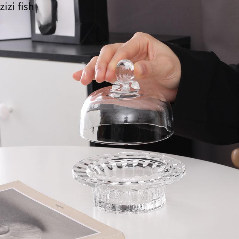 Glass Dessert Plate with Lid Dining Plate Cake Plates Dim Sum Dish Caviar Dish Butter Dish Sashimi Plate Fruit Dishes Salad Bowl