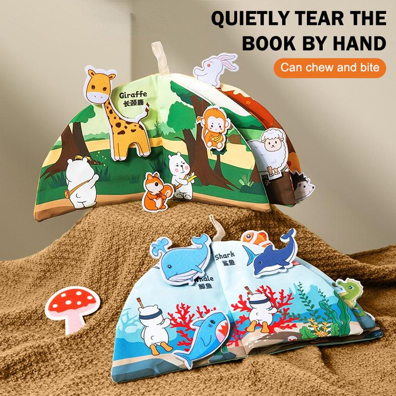 Baby Early Education Cloth Book 3D Touch Interactive Book Anti-Tear Toy Book Montessori Sensory Toys 0-6 Months Babies