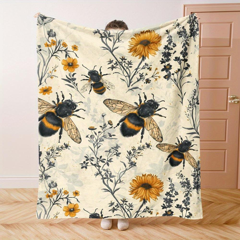 Bee Blanket Flower Printed Flannel Blanket Air Conditioning Blanket Nap Blanket