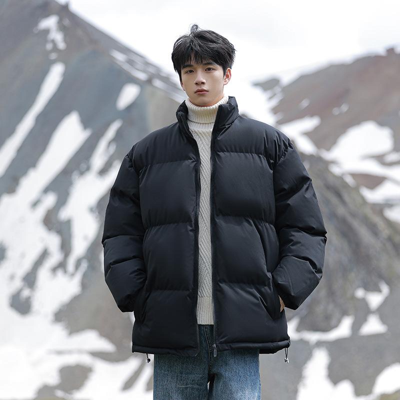 

Новая утолщенная хлопковая одежда Зимняя одежда большого размера для пар с жареным уличным хлебом, воротник-стойка, универсальная повседневная однотонная одежда с хлопковой подкладкой 3XL чёрный