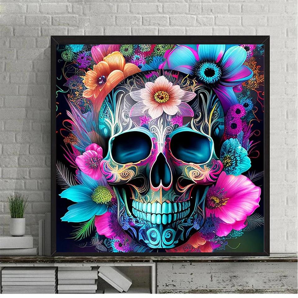 Diamond Painting 5D Flower Skull DIY Mosaic Diamond Embroidery Set with  Pattern Cross Embroidery Square and Round   Decoration