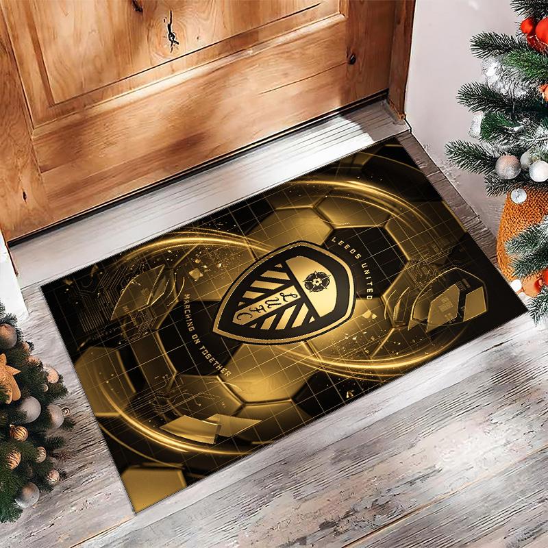 Tappeto in Velluto di Cristallo con Stampa del Leeds United Football, Comodo Assorbente d'Acqua Antiscivolo Tappeto per Pavimenti Interni