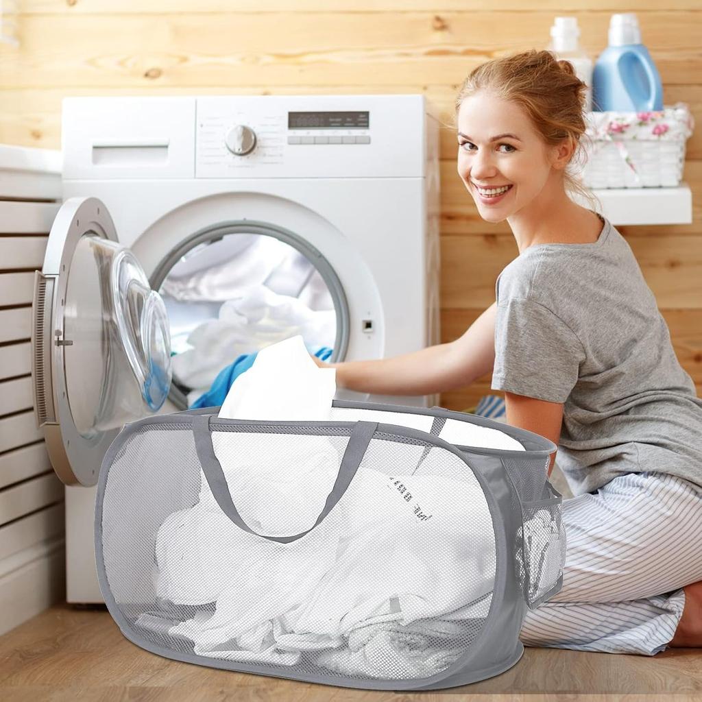1PC Horizontal Foldable Laundry Basket Mesh Cloth Breathable Laundry Hamper Home Accessories Large Capacity Storage Baskets