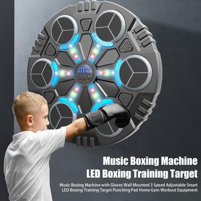 Music Boxing Machine with Gloves Wall Mounted 3 Speed Adjustable Smart LED Boxing Training Target Punching Pad Home Gym Workout Equipment