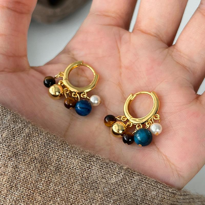 Vintage Natural Stone Colored Round Beads Pendant Gold Color Earrings 2026 Trendy Jewelry Unusual Ear Accessories for Women