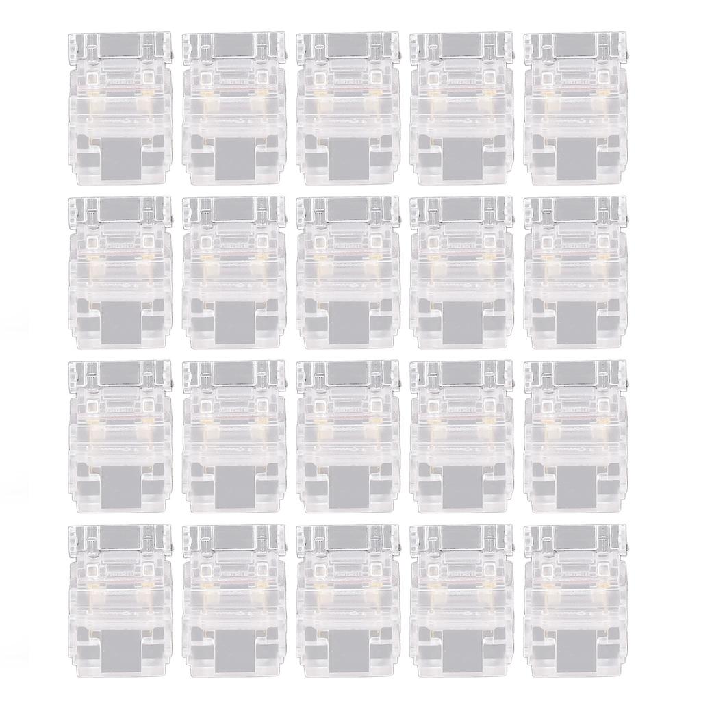 20PCS LED Strip to Wire Connector 2 Pin Transparent Solderless Gapless LED Adapter Connectors
