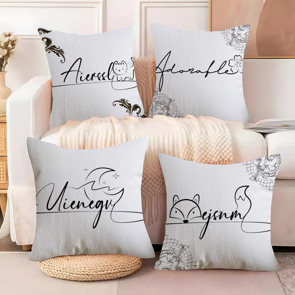 Artistic Animal Signatures Pillow Case Cotton Linen Fabric Square Zipper Pillowcase Home Decorative Living Room