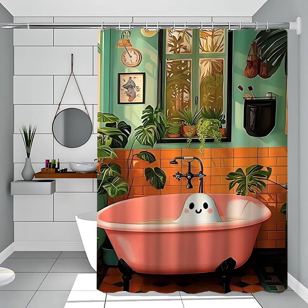 Bathroom Cat Reading On Toilet Shower Curtain - Water-Repellent And Leak-Resistant, Mold And Mildew Resistant For