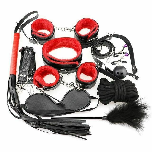 Starter Kit 10 Pieces Gag Flogger Restraints Blindfold Cuffs Collar  Starter Kits