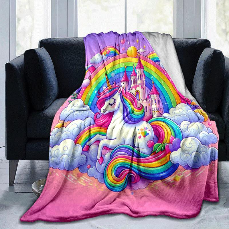 1pc Unicorn Printing Lightweight Flannel Blanket, Comfortable and Warm Blanket, for Camping Sofa Bed and Couch Office, Gift 100x150cm