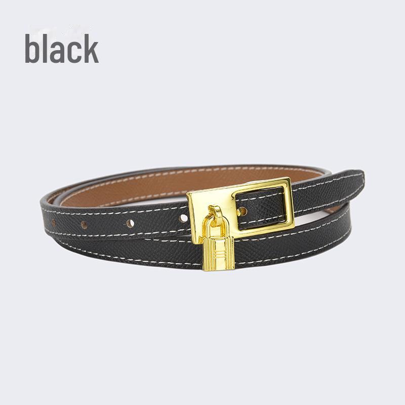 Women's Fashion Leather Belt with Lock Pin Buckle and Adjustable Pockets - Slim All-Match Design