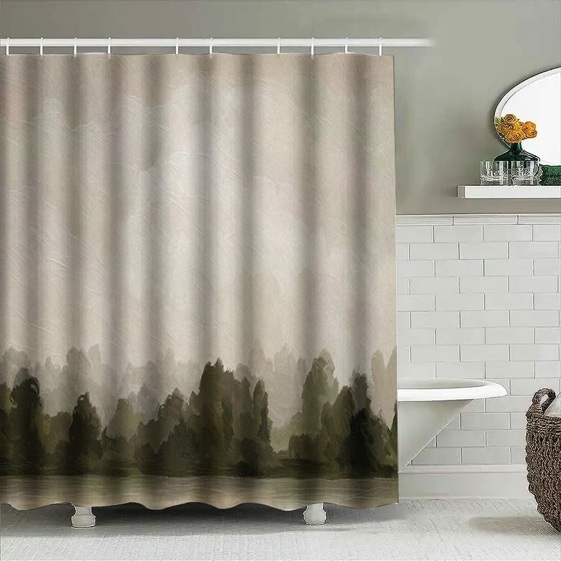 Vintage Style Shower Curtain With Forest Landscape Luxury Home Decor